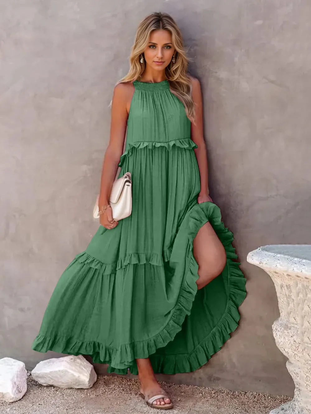 Women's Ruffled Tiered Maxi Dress - various colours