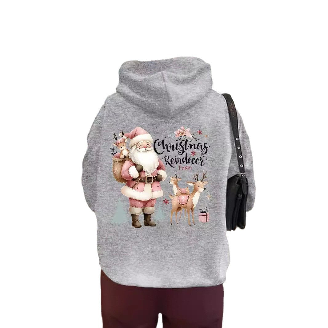 Christmas Hoodie - Santa & Reindeer Print - Various Colours