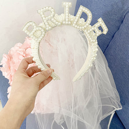 Bride to Be Pearl Crown Tiara and Veil Bachelorette Hen Party Bridal Shower