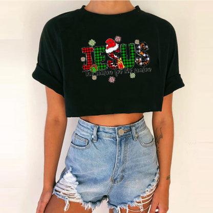 Women's Cropped Christmas T-Shirt - Various Styles