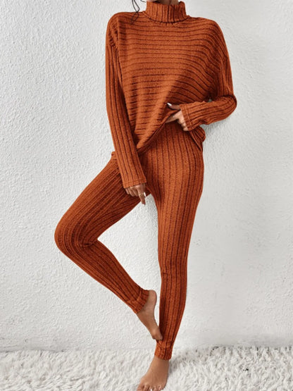 Women's Ribbed Turtleneck Loungewear Set - Various Colours