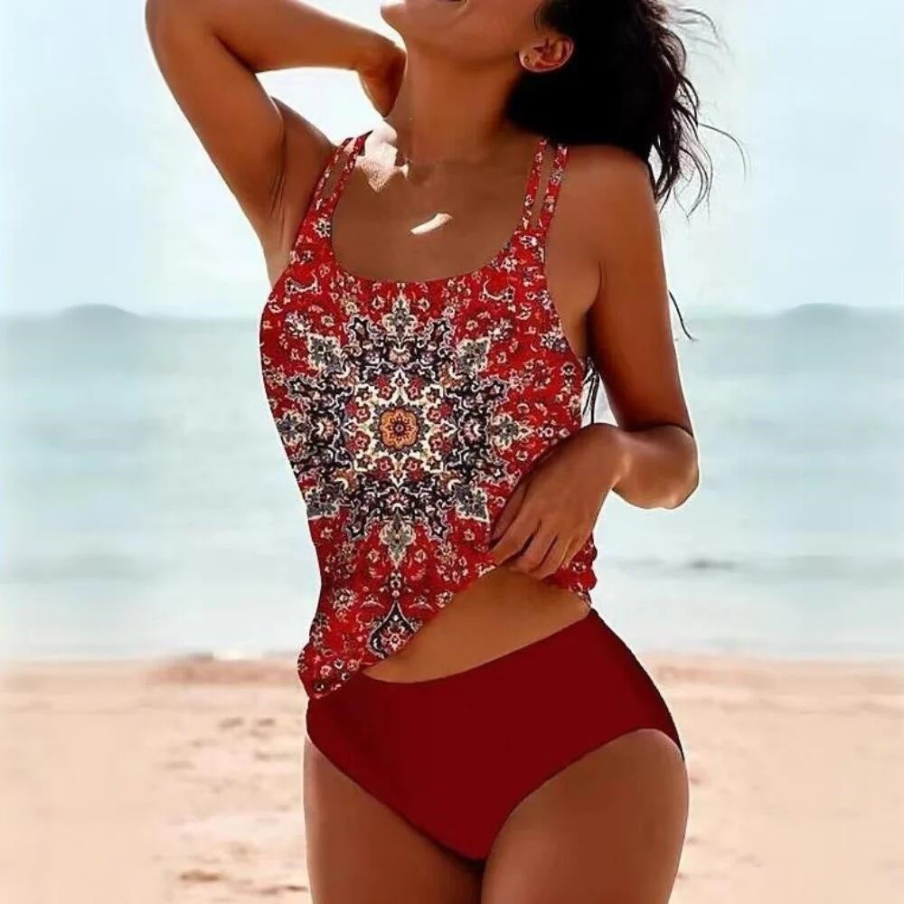 Women's Two Piece Vest & Brief Swimsuit Set - Various Prints