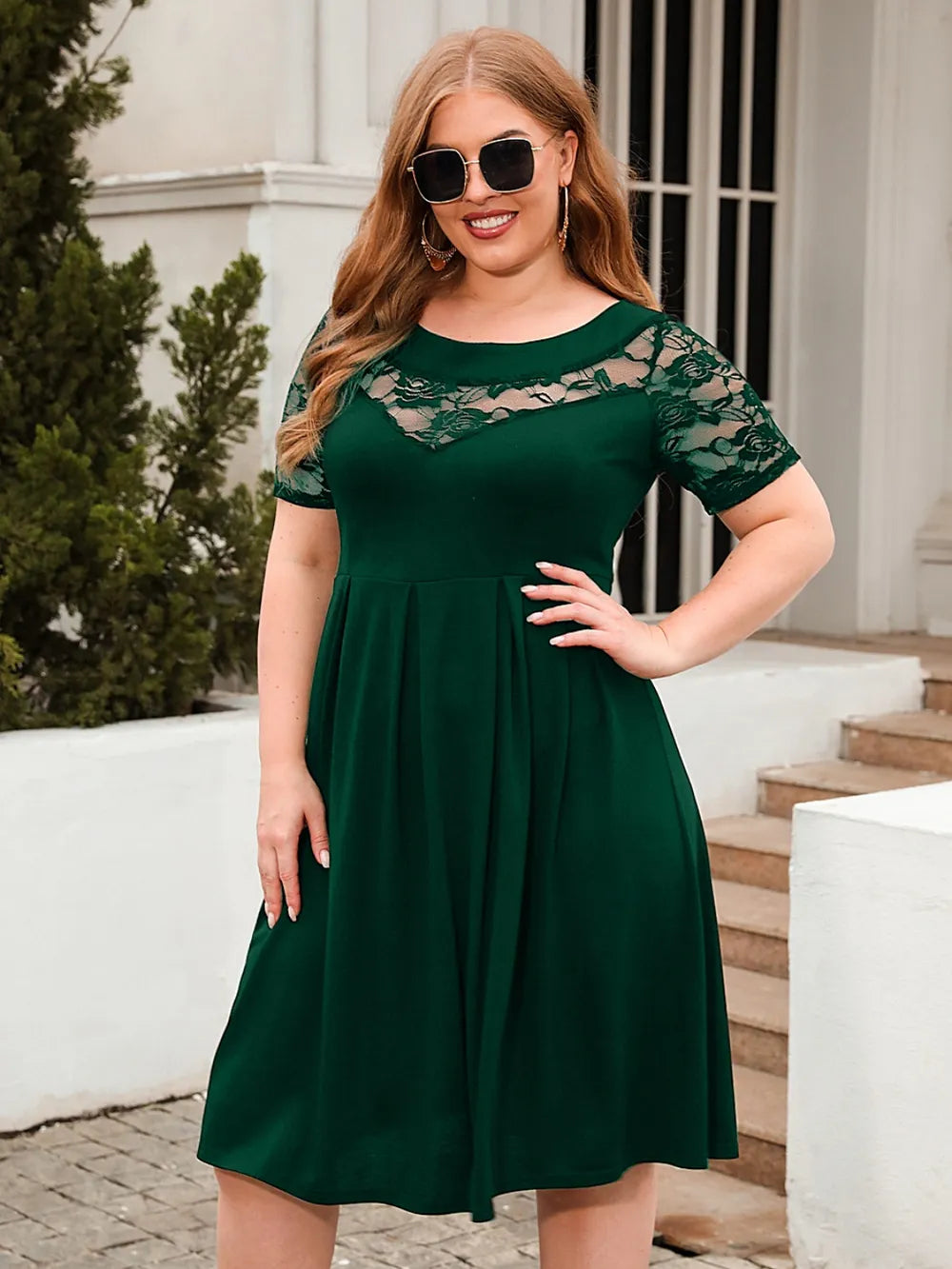 Women's Dress - Ruched Round Neck - Plus Size - Various Colours