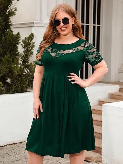 Women's Dress - Ruched Round Neck - Plus Size - Various Colours