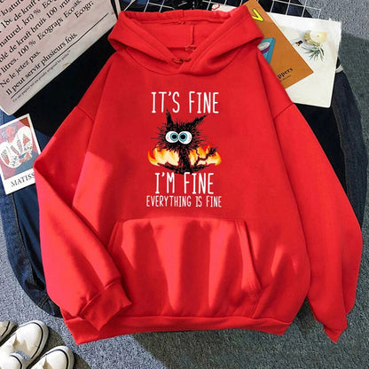 Unisex Hoodie - Cartoon Cat It's Fine - Various Colours - Up to 4XL