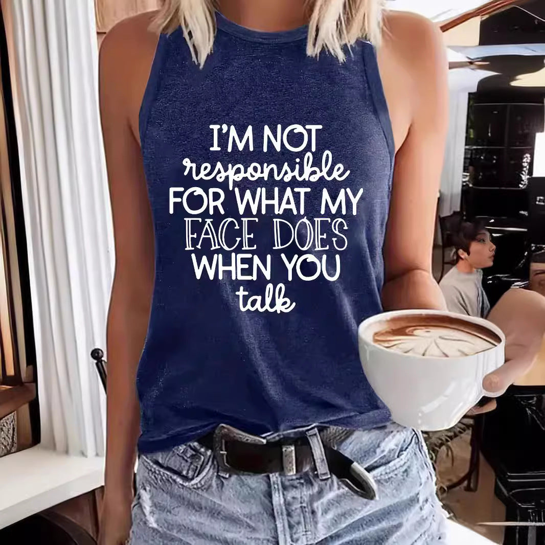 Ladies Printed Slogan Vest - Face Does