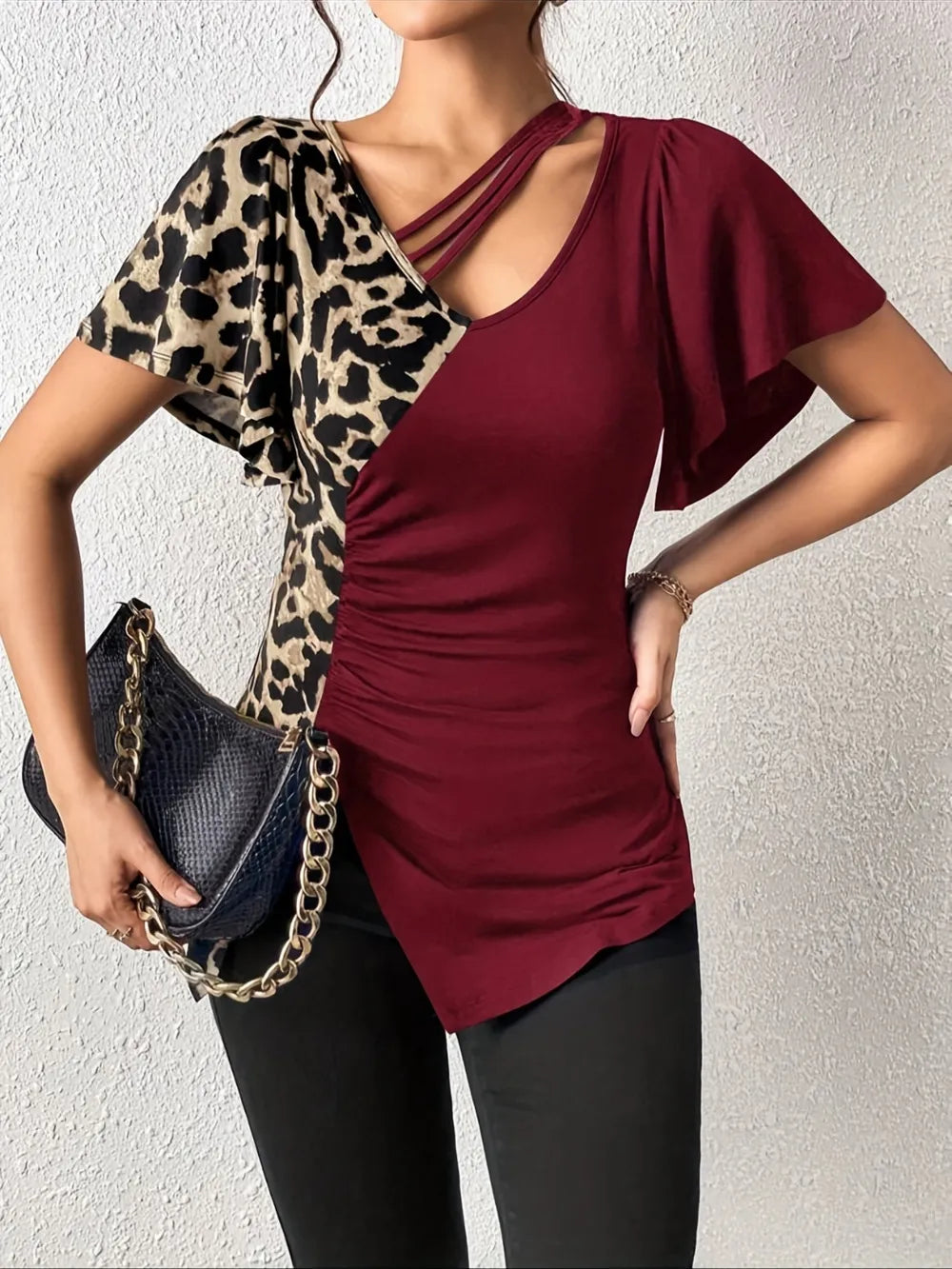 Women's Leopard Print Asymmetrical Top - Various Colours