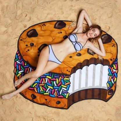 Round Beach Towel with Various Food Designs