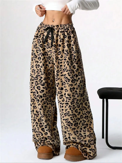 Women's Leopard Print Wide Leg Trousers