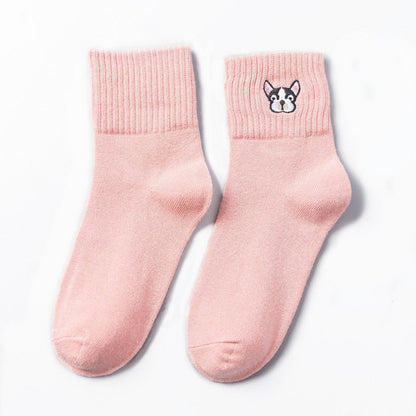 Cotton Socks Embroidery Dog