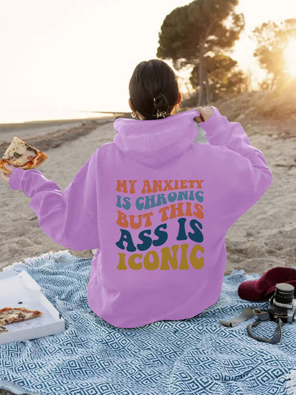 Women's Slogan Hoodie - Anxiety Iconic