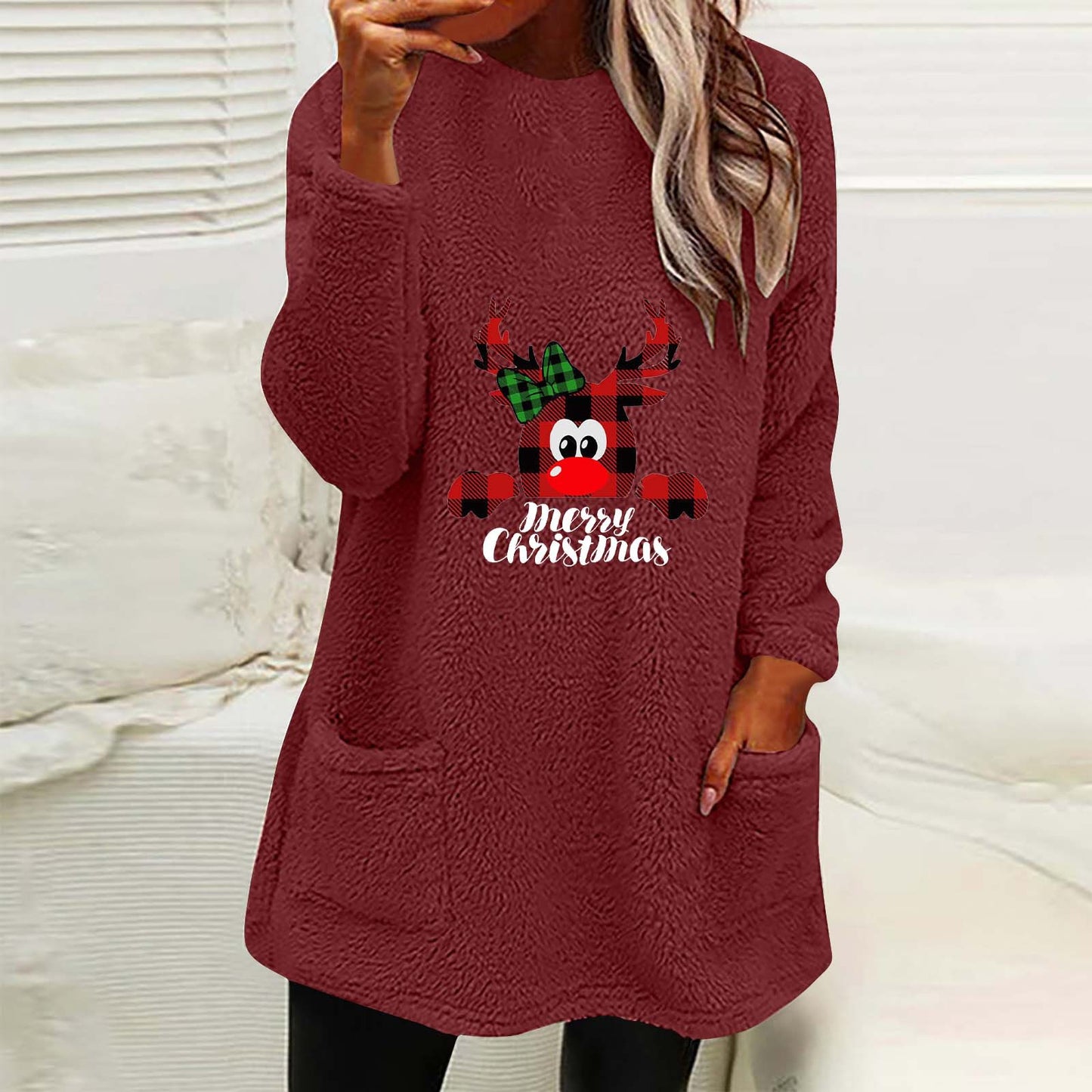 Christmas Fleece Jumper with Pockets - Christmas Deer - Various Colours