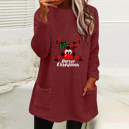 Christmas Fleece Jumper with Pockets - Christmas Deer - Various Colours