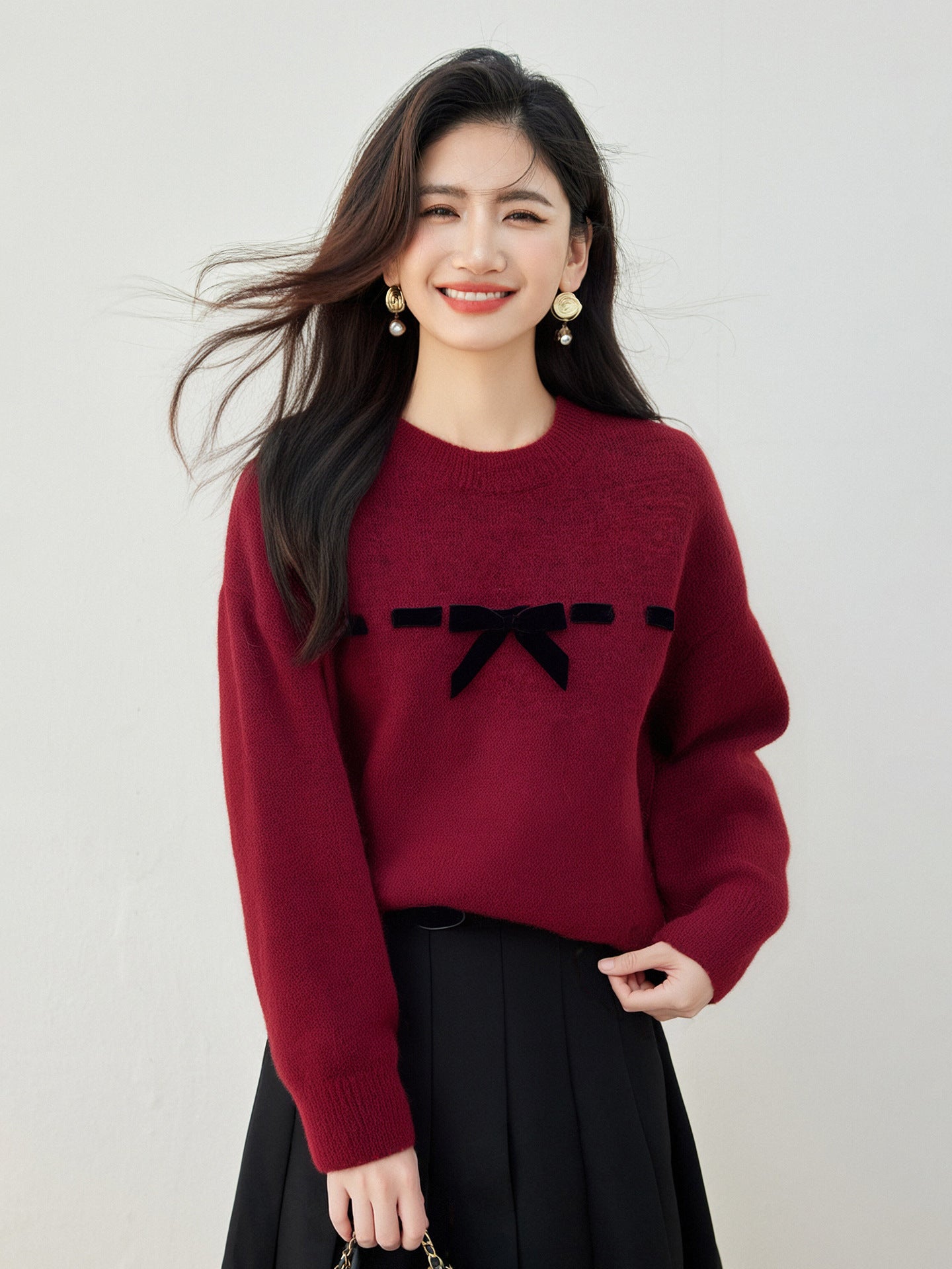 Women's Knitted Jumper Sweater with Bow