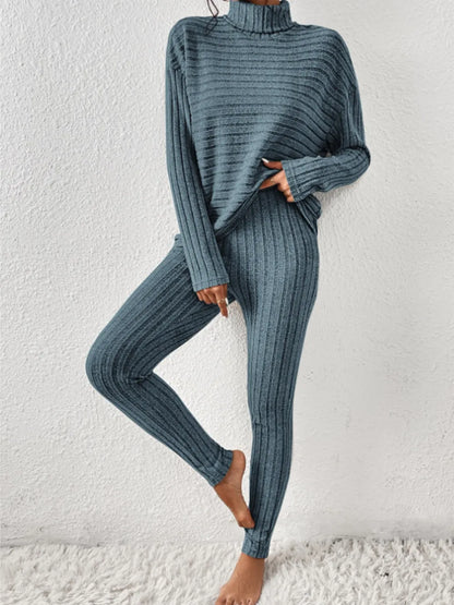 Women's Ribbed Turtleneck Loungewear Set - Various Colours