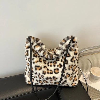 Leopard Print Furry Shoulder Bag