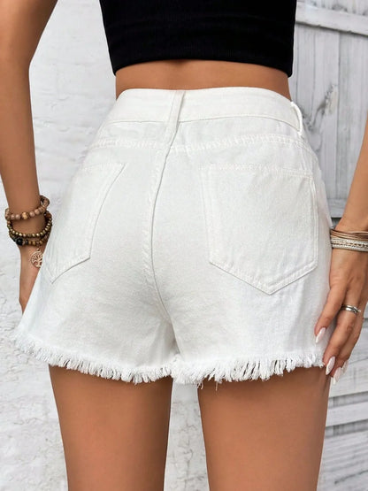 Women's Distressed Raw Hem High Rise Denim Shorts