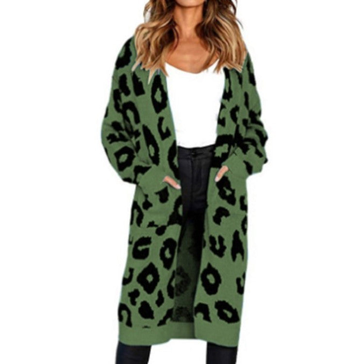 Women's Long Length Leopard Print Cardigan