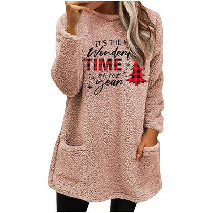 Christmas Fleece Jumper with Pockets - Wonderful Time - Various Colours