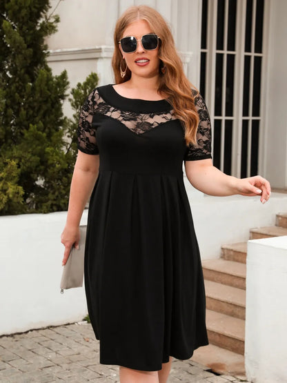 Women's Dress - Ruched Round Neck - Plus Size - Various Colours