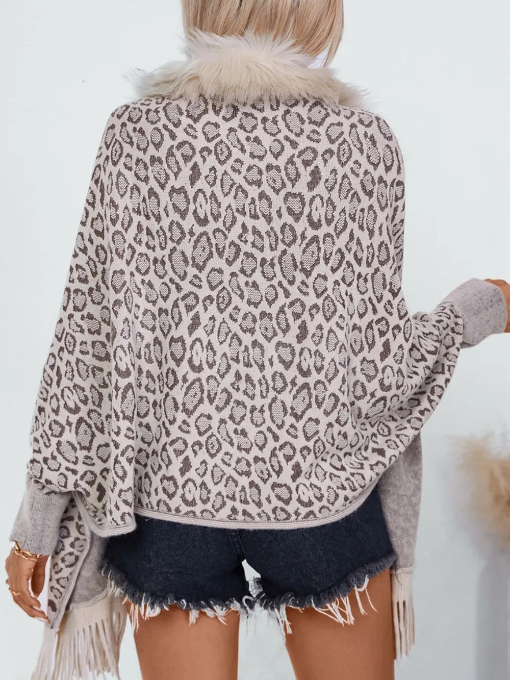 Leopard Open Front Long Sleeve Poncho - Various Colours