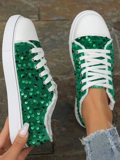 Sequin Round Toe Flat Trainer