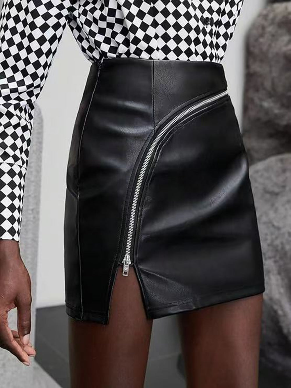 Faux Leather PU Zipper Slit Skirt - Various Colours