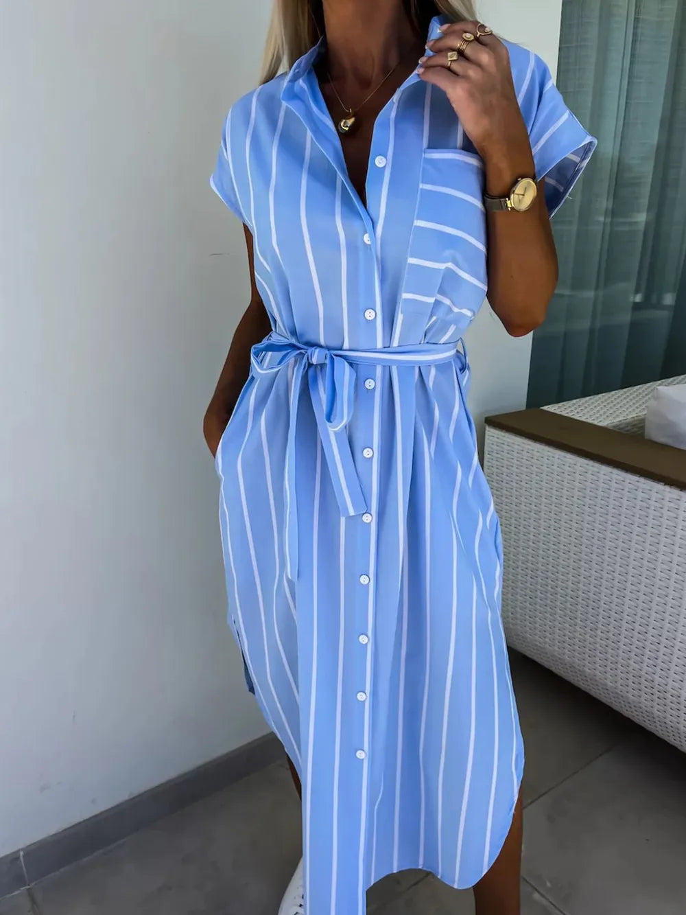 Women's Tie Waist Short Sleeve Dress