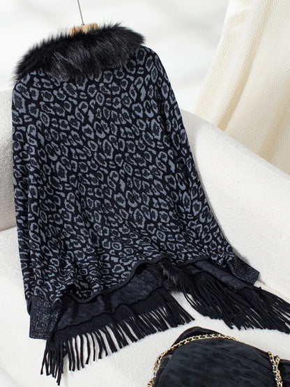 Leopard Open Front Long Sleeve Poncho - Various Colours