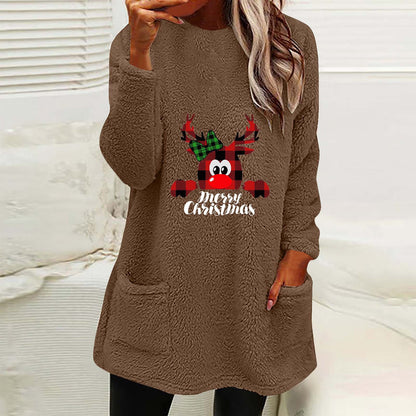 Christmas Fleece Jumper with Pockets - Christmas Deer - Various Colours