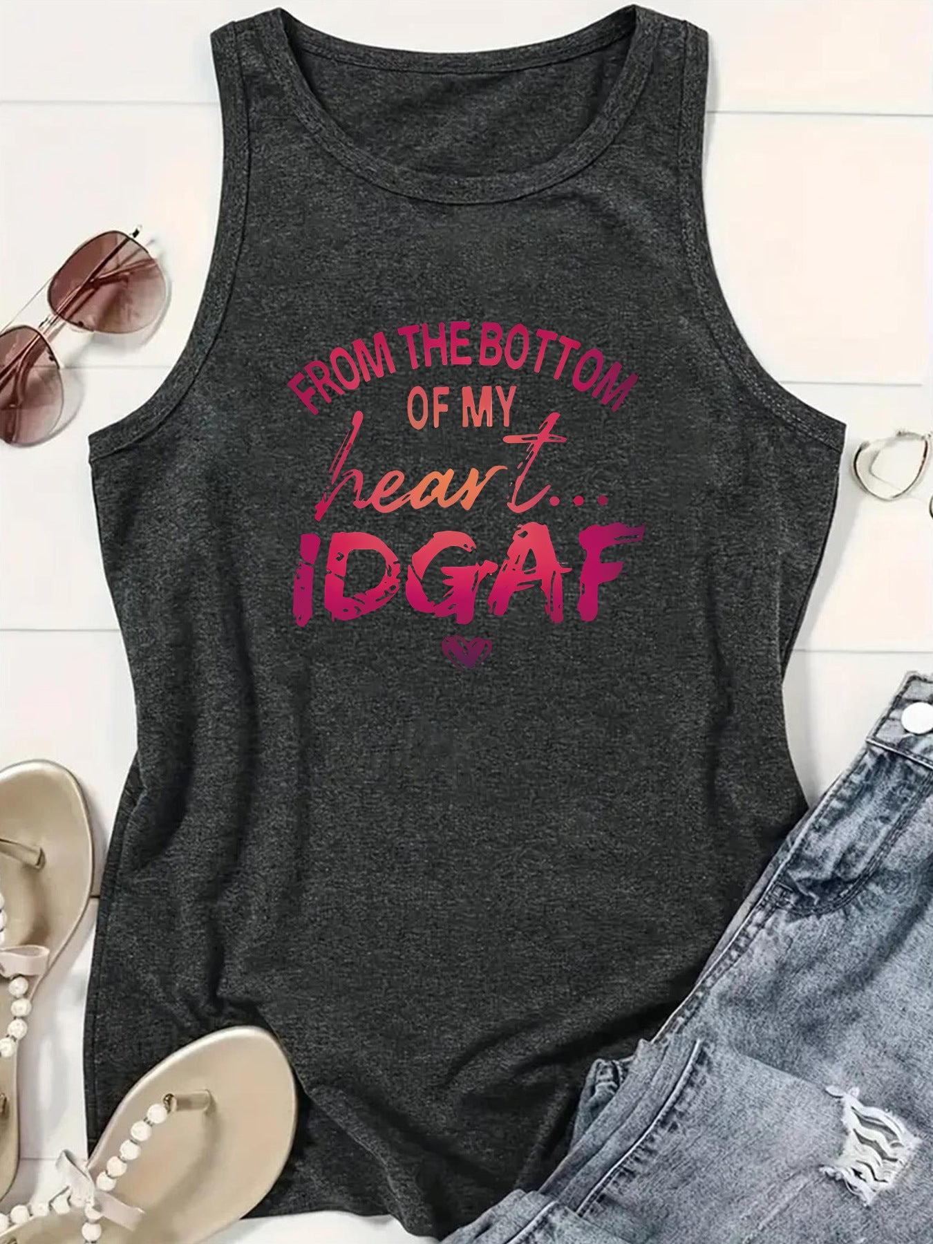 Ladies Printed Slogan Vest - IDGAF