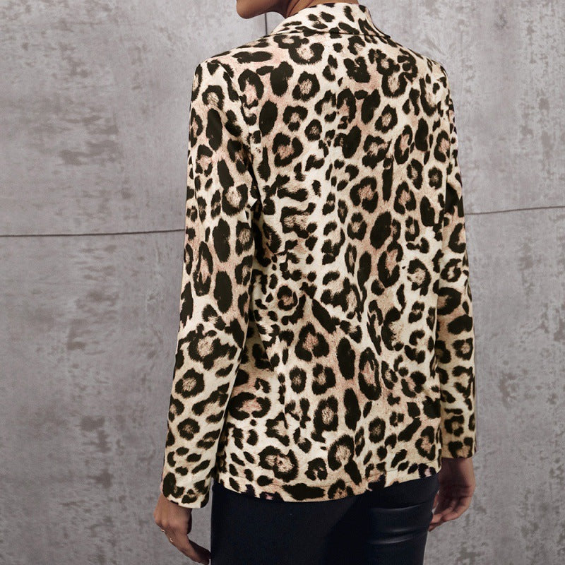Leopard Print Single Breasted Blazer Jacket