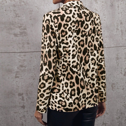 Leopard Print Single Breasted Blazer Jacket