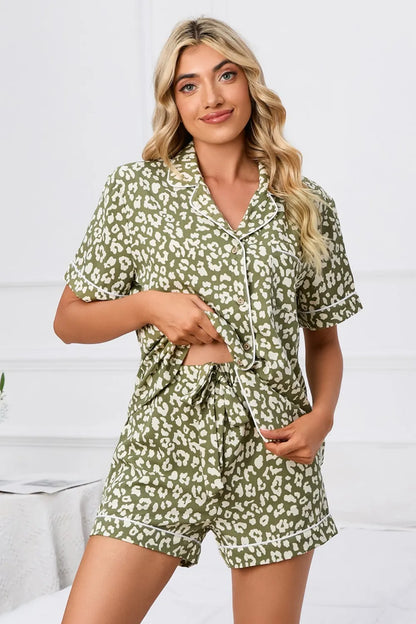 Women's Leopard Print Short Sleeve Top and Short Pyjama Lounge Set