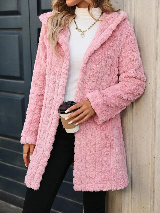 Valentines Inspired Fluffy Jacket - Heart Print