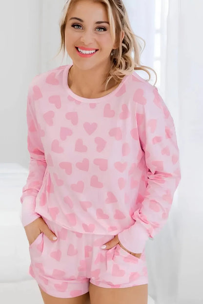Women's Two Piece Heart Print Long Sleeve Pyjama Set