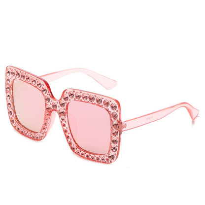 Ladies Vintage Oversized Square Rhinestone Sunglasses - various colours