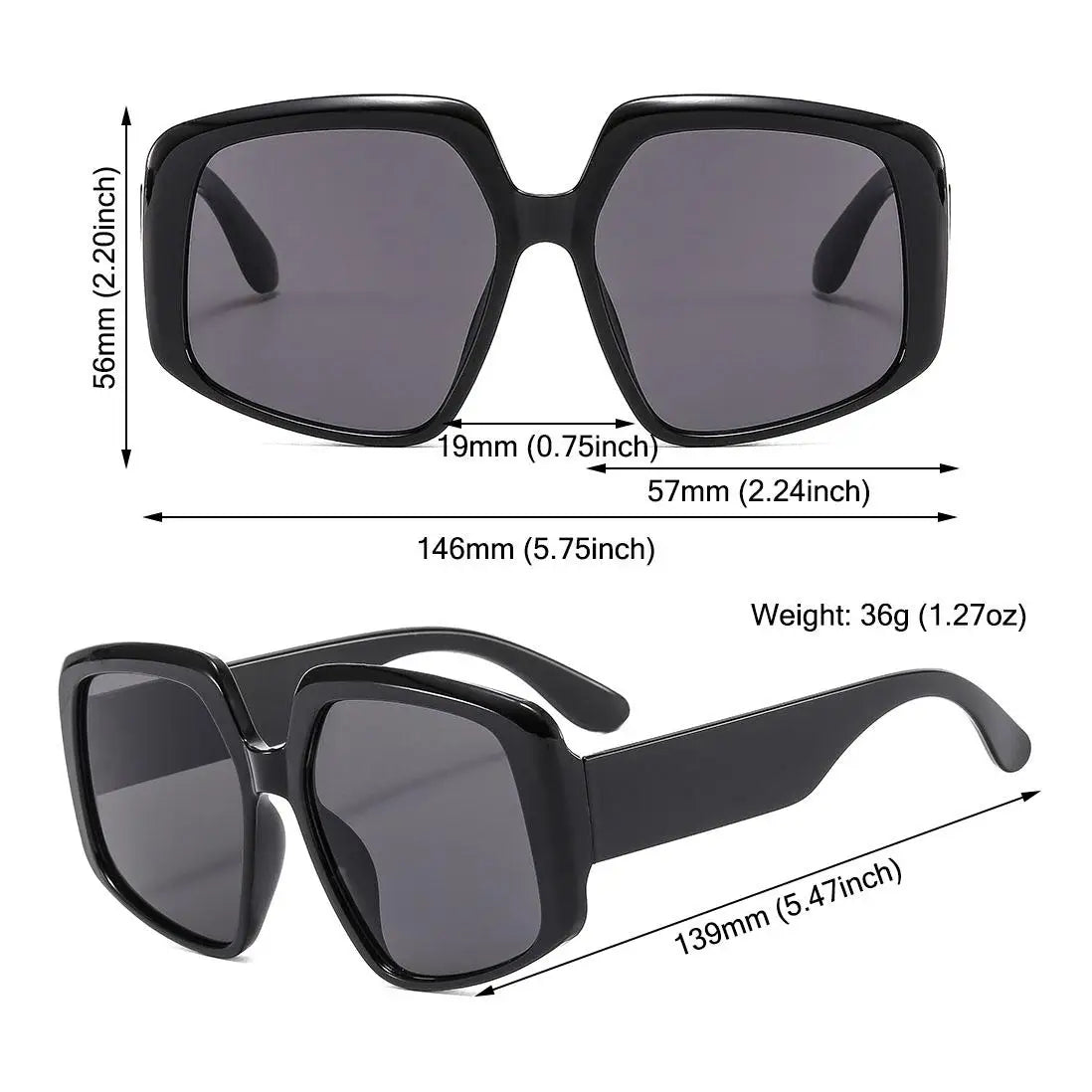 Ladies Oversized Square Sunglasses - various colours