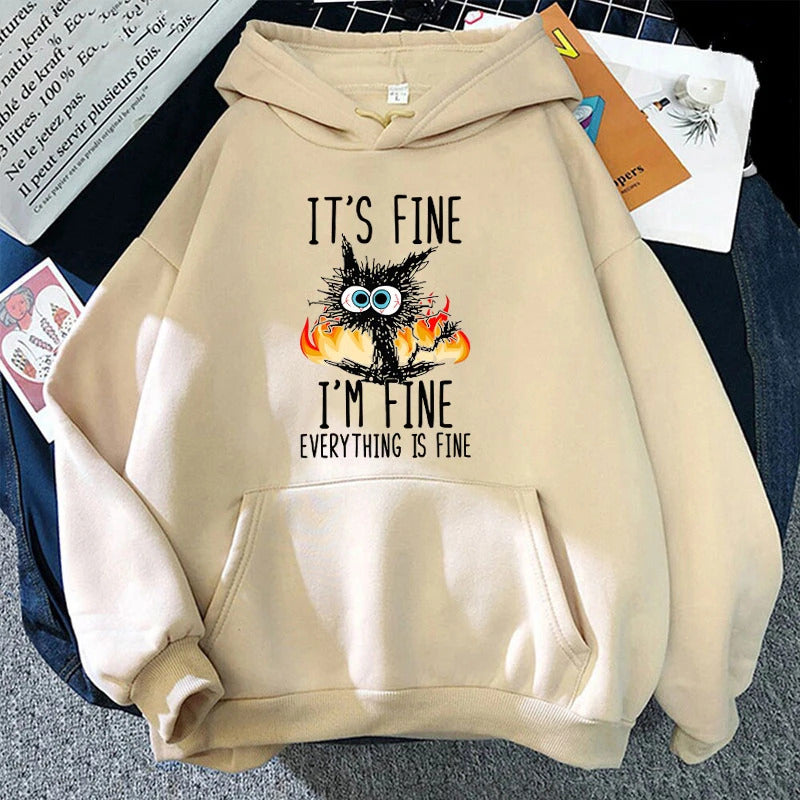 Unisex Hoodie - Cartoon Cat It's Fine - Various Colours - Up to 4XL