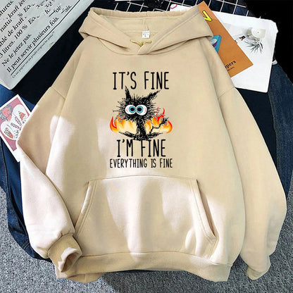 Unisex Hoodie - Cartoon Cat It's Fine - Various Colours - Up to 4XL