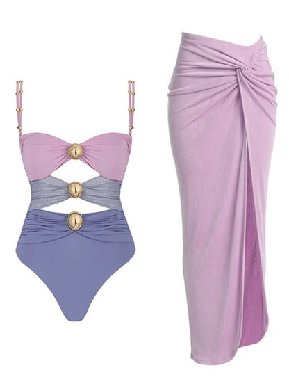 Women's Swimsuit One Piece with matching Cover Up Skirt - various colours