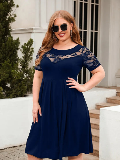 Women's Dress - Ruched Round Neck - Plus Size - Various Colours