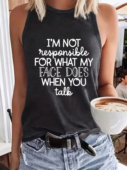 Ladies Printed Slogan Vest - Face Does