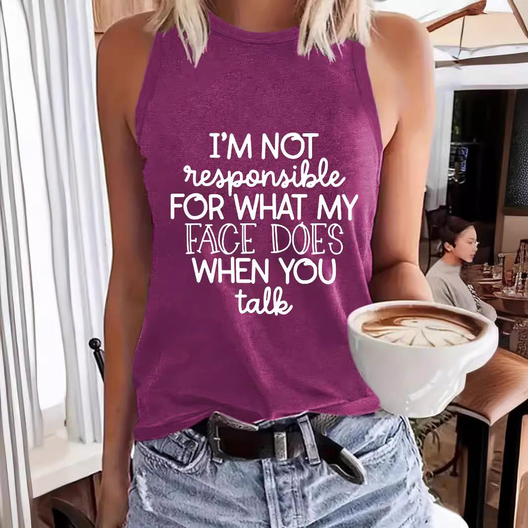 Ladies Printed Slogan Vest - Face Does