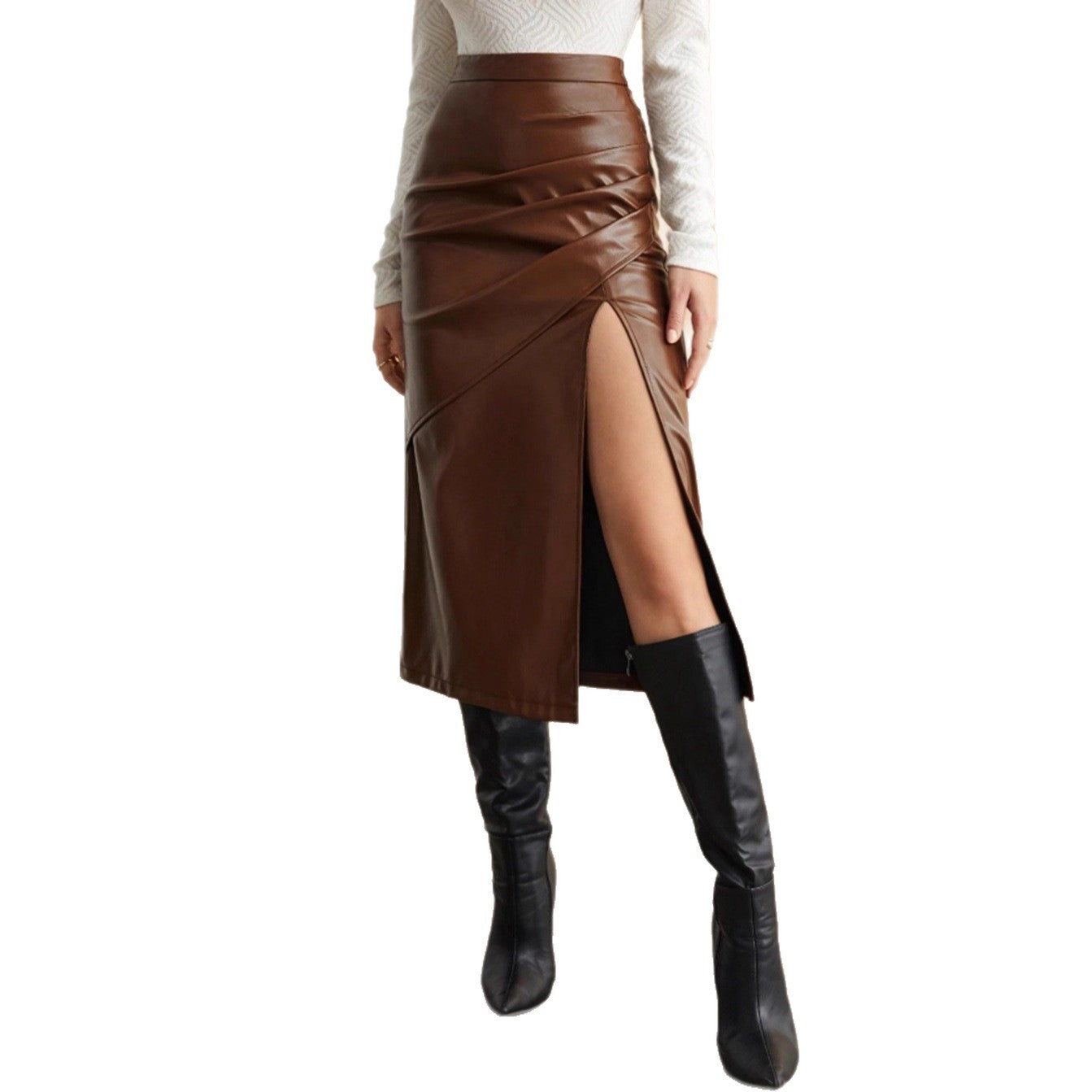 Faux Leather PU Side Split Skirt - Various Colours
