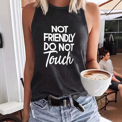Ladies Printed Slogan Vest - Not Friendly