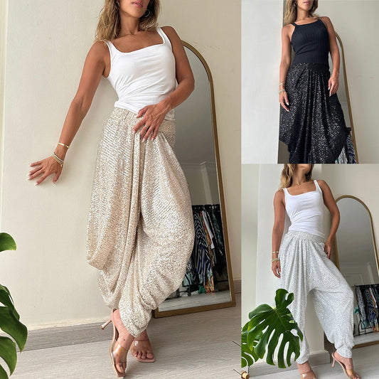 Women's Loose Sequin Trousers with elasticated waist - various colours