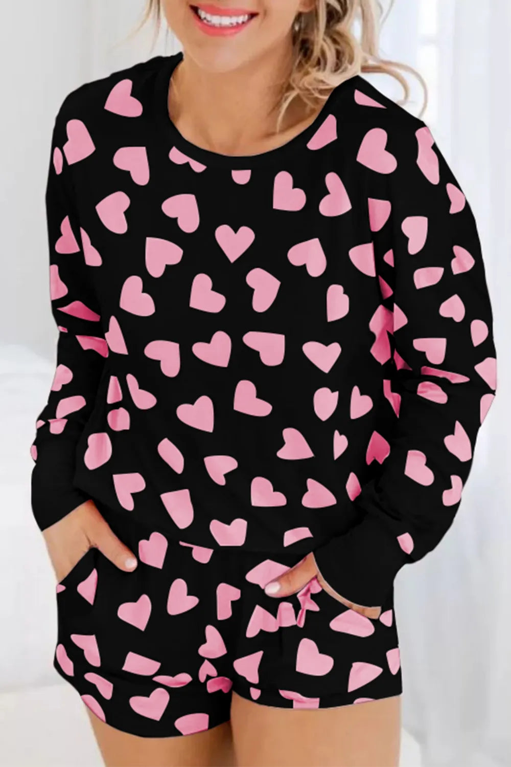 Women's Two Piece Heart Print Long Sleeve Pyjama Set