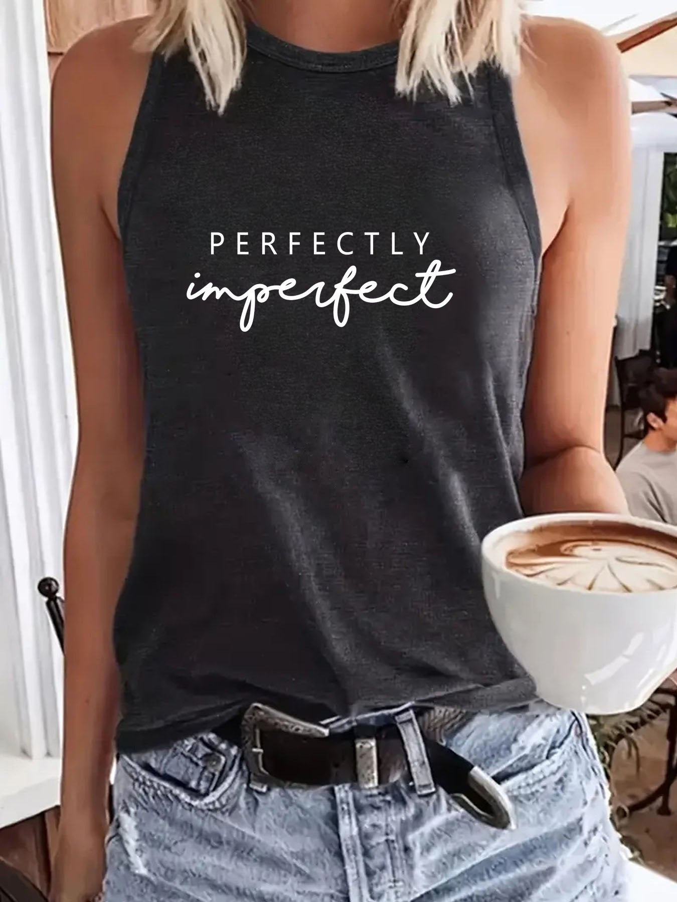 Ladies Slogan Print Vest  - Perfectly Imperfect