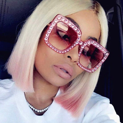 Ladies Vintage Oversized Square Rhinestone Sunglasses - various colours